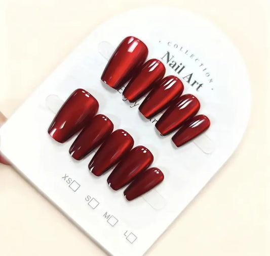 Deep Wine- 10pcs Cat eye nail set with Application kit