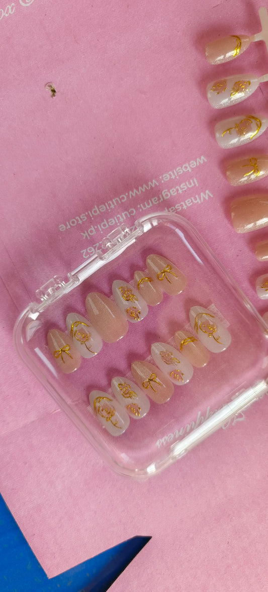 Rose Veil – Gel based Handmade Almond Nails | with Application Kit (Luxury Edition)
