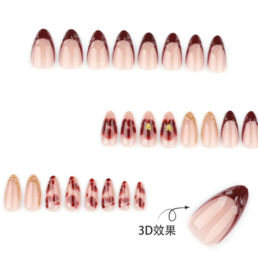 Floral Red-12pcs 3d  Viral Nails with Application kit