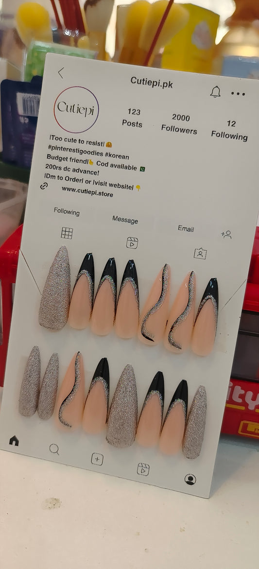 Midnight Sparkle – 24pcs Nail Set with Application Kit