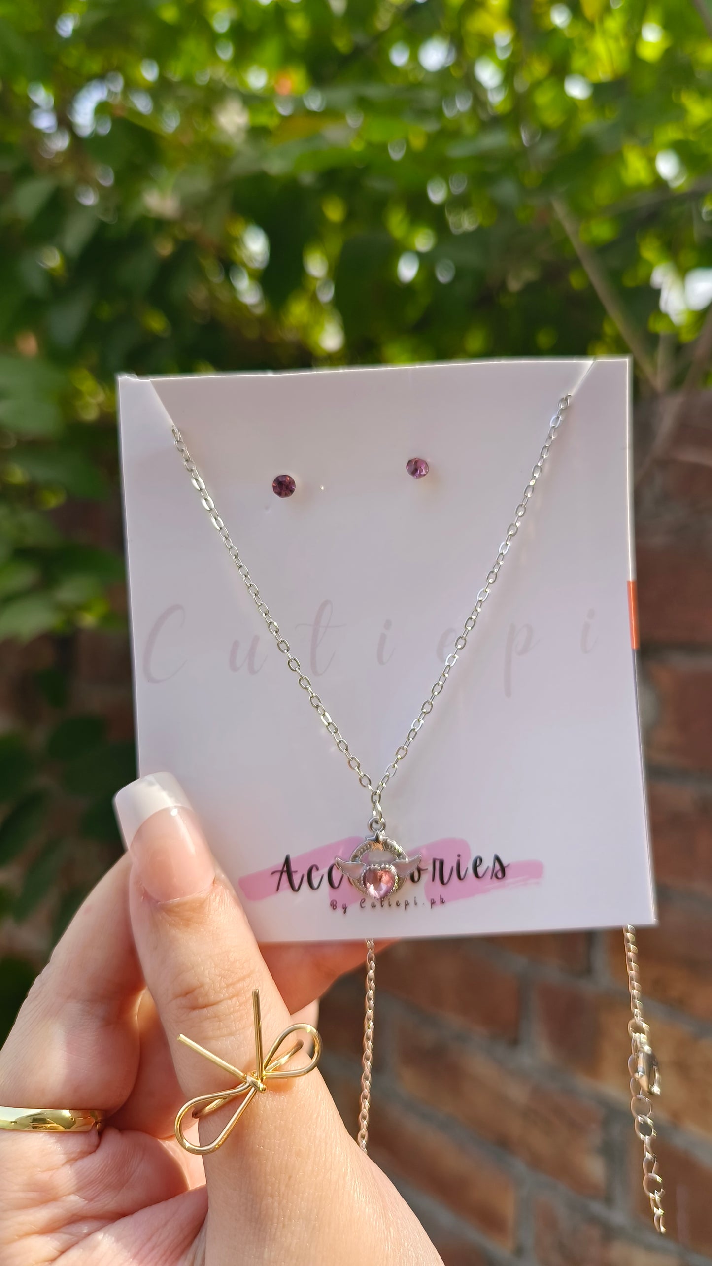 Radiant Heart Pendant Set - Silver with Purple Stone