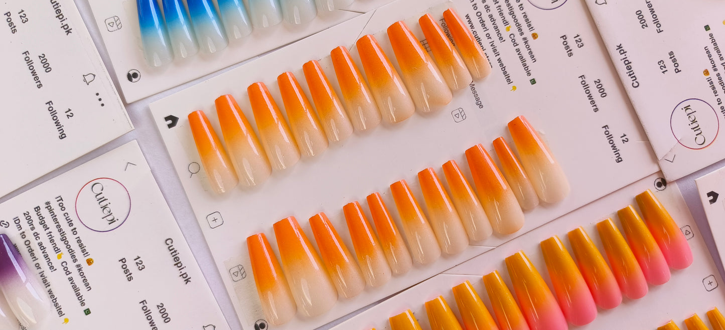 Gradient Nails- Long High quality Gel nails- 24pcs with Application kit
