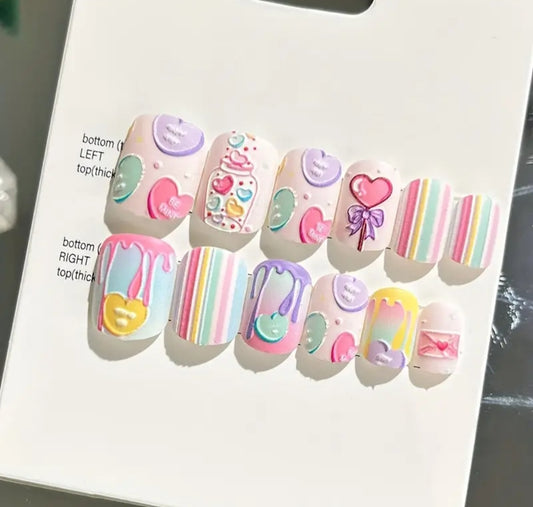 Icecream Vibe- 12 pcs 3d matte nails with application kit