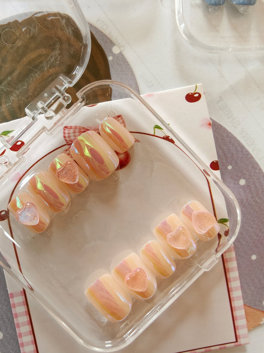 Bubble Gum- Handmade 12pcs Nail set with Application kit