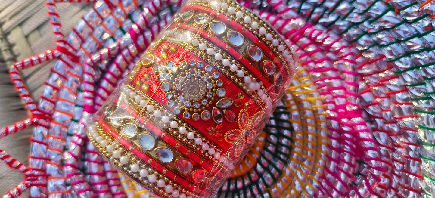 Royal Orange Kundan Bangle Set 🧡✨