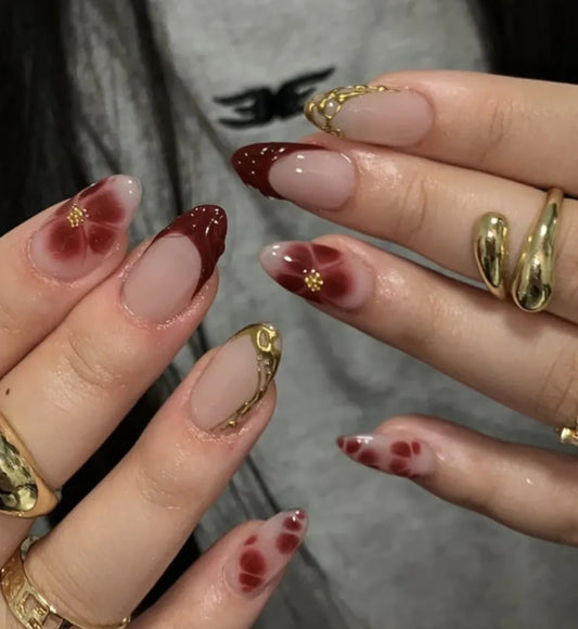 Dramatic Red-12 pcs Long Beautiful 3d Nails with Application Kit (Luxury Edition)