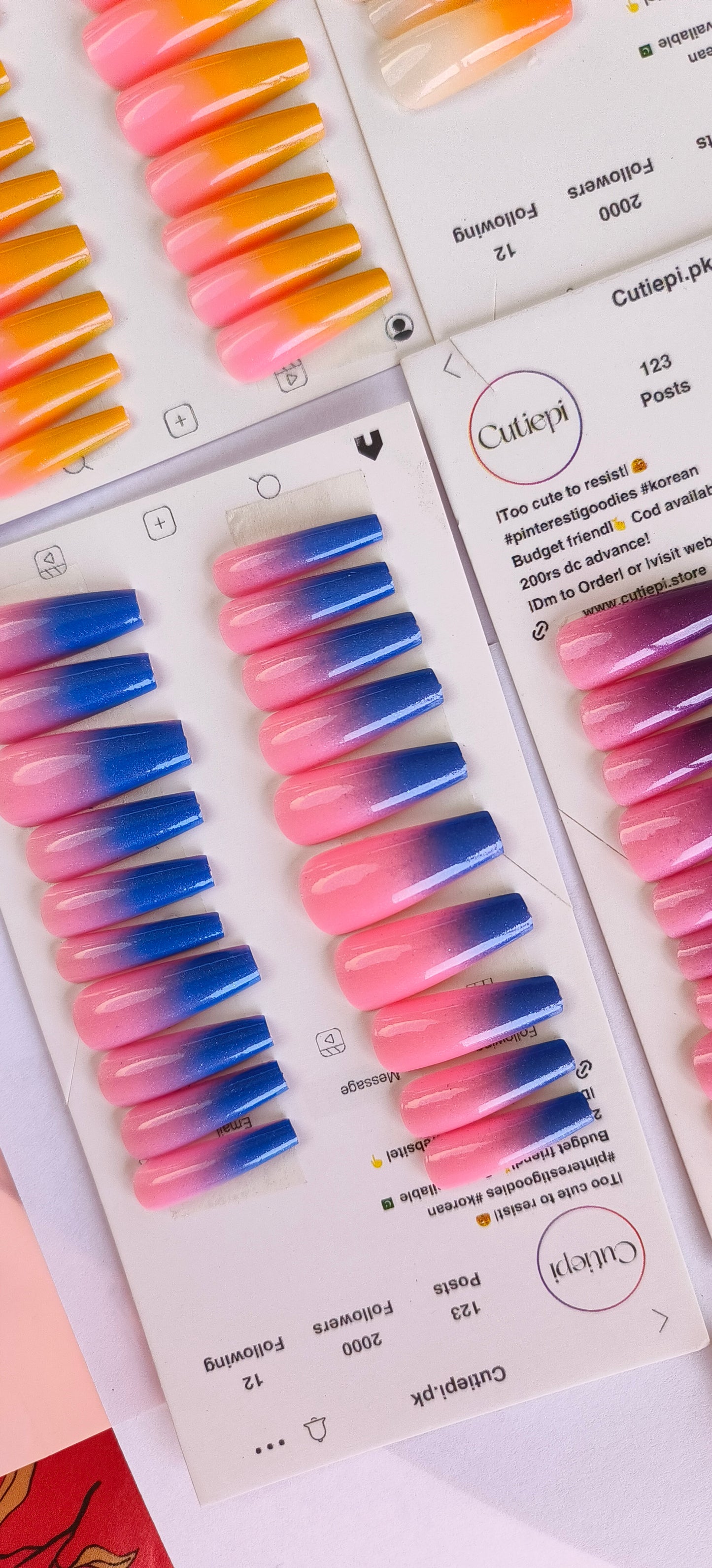 Gradient Nails- Long High quality Gel nails- 24pcs with Application kit