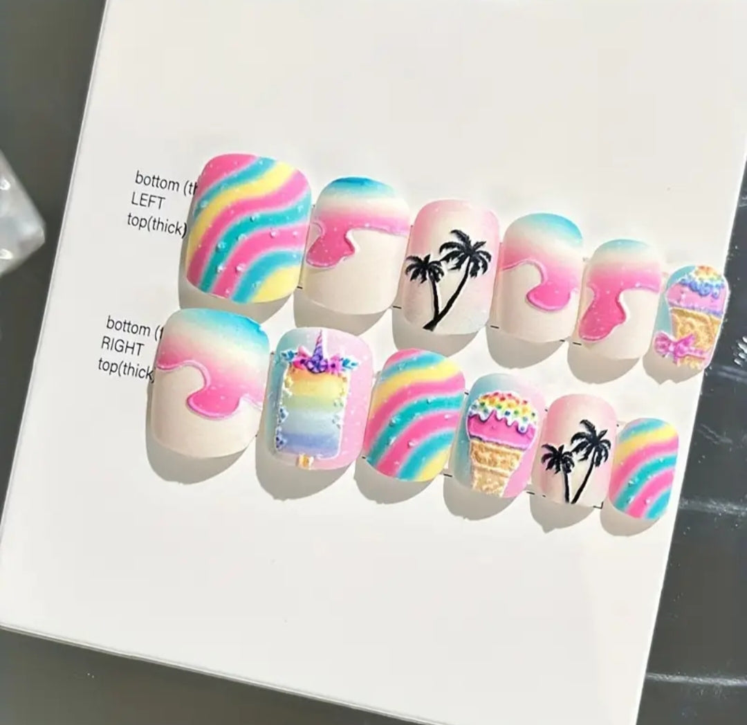 Vacation Vibe- 12 pcs 3d matte nails with application kit
