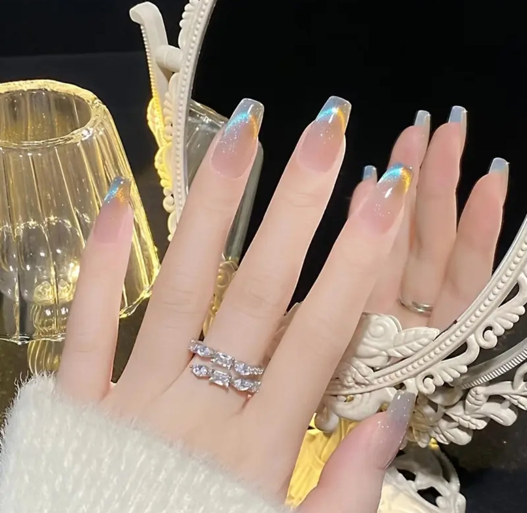 Aurora Tips- 12 pcs Cat eye Premium Nails with Application kit