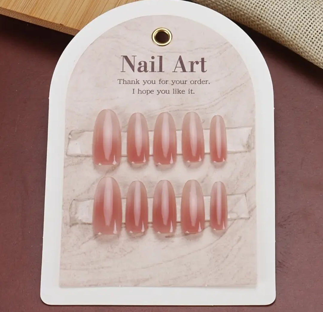 Blush Glow – 24pcs Shiny Natural Pink Nails with Application Kit 🌸
