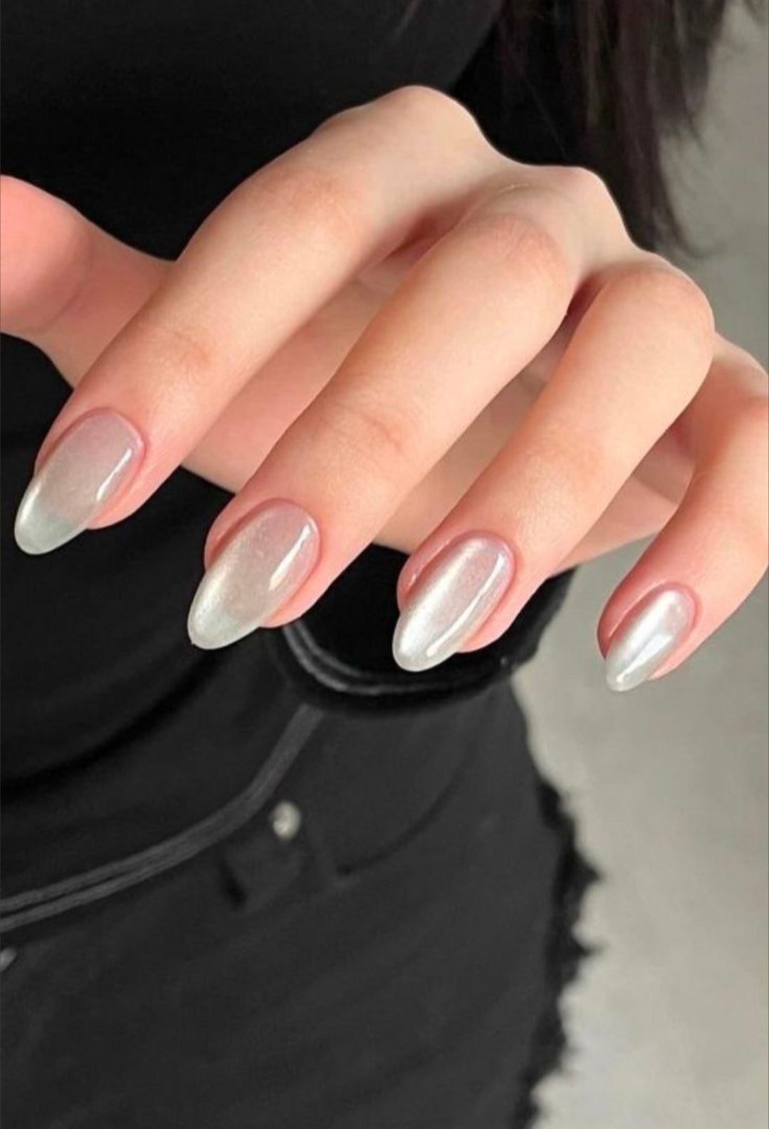 Pearl White-Premium short length cat eye nail set with Application Kit (Eid Special)