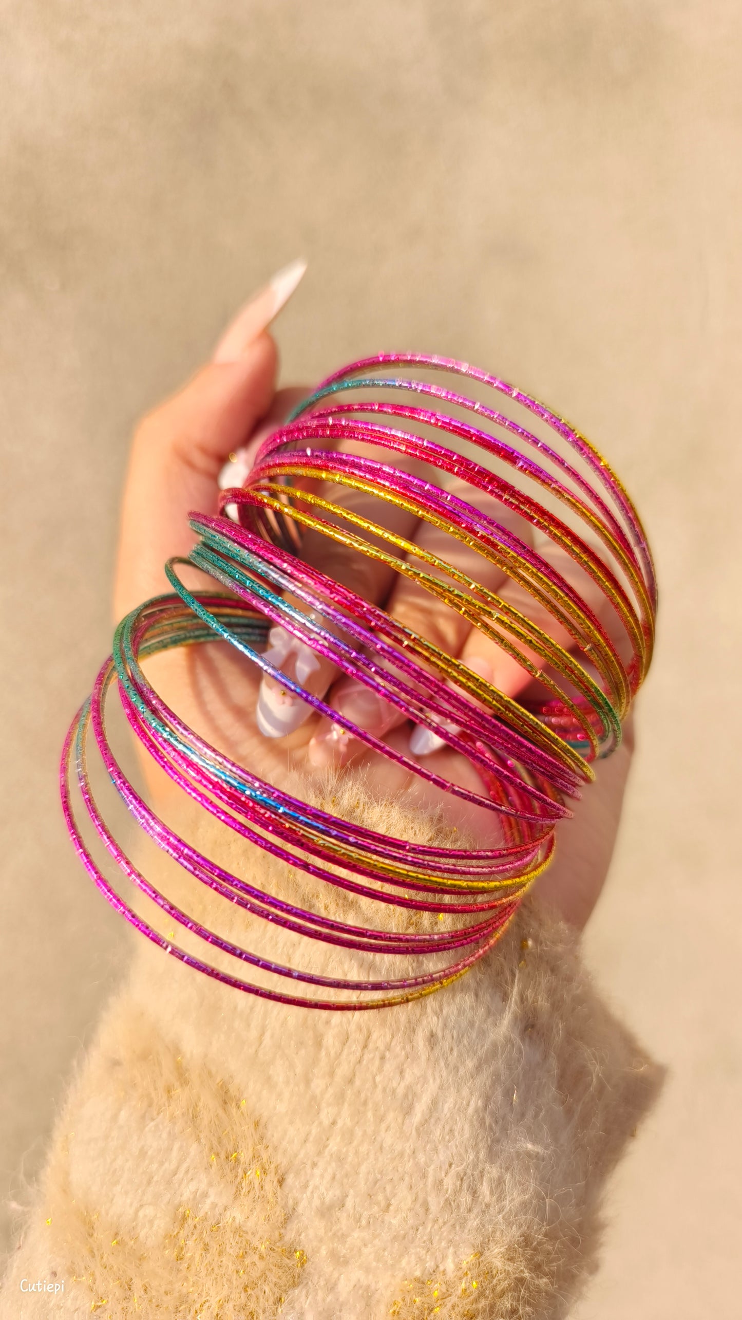 Prism Glow Rainbow Bangle Set – 6pcs ✨