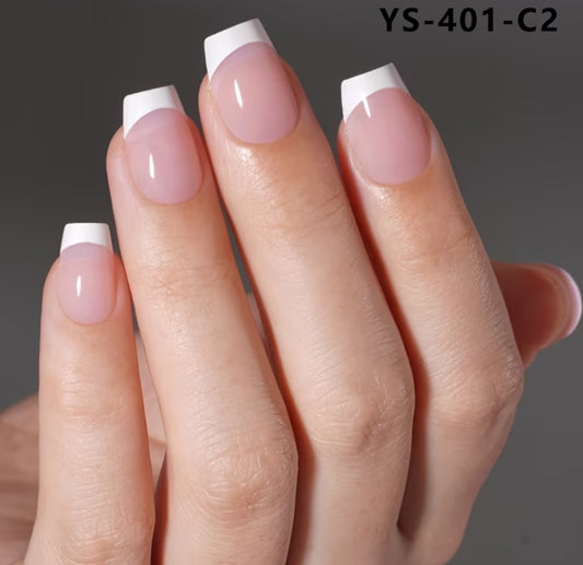 Casual French- Handmade Gel Nails with Application Kit