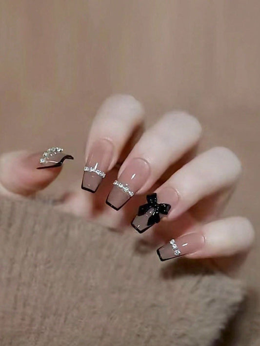 Black Bow with Rhinestone 24pcs with Application Kit