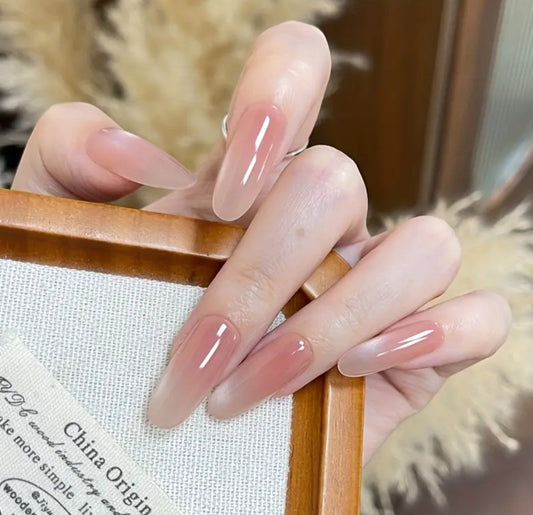 Blush Glow – 24pcs Shiny Natural Pink Nails with Application Kit 🌸