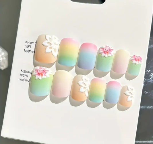 Rainbow Pretty- 12 pcs 3d matte nails with application kit