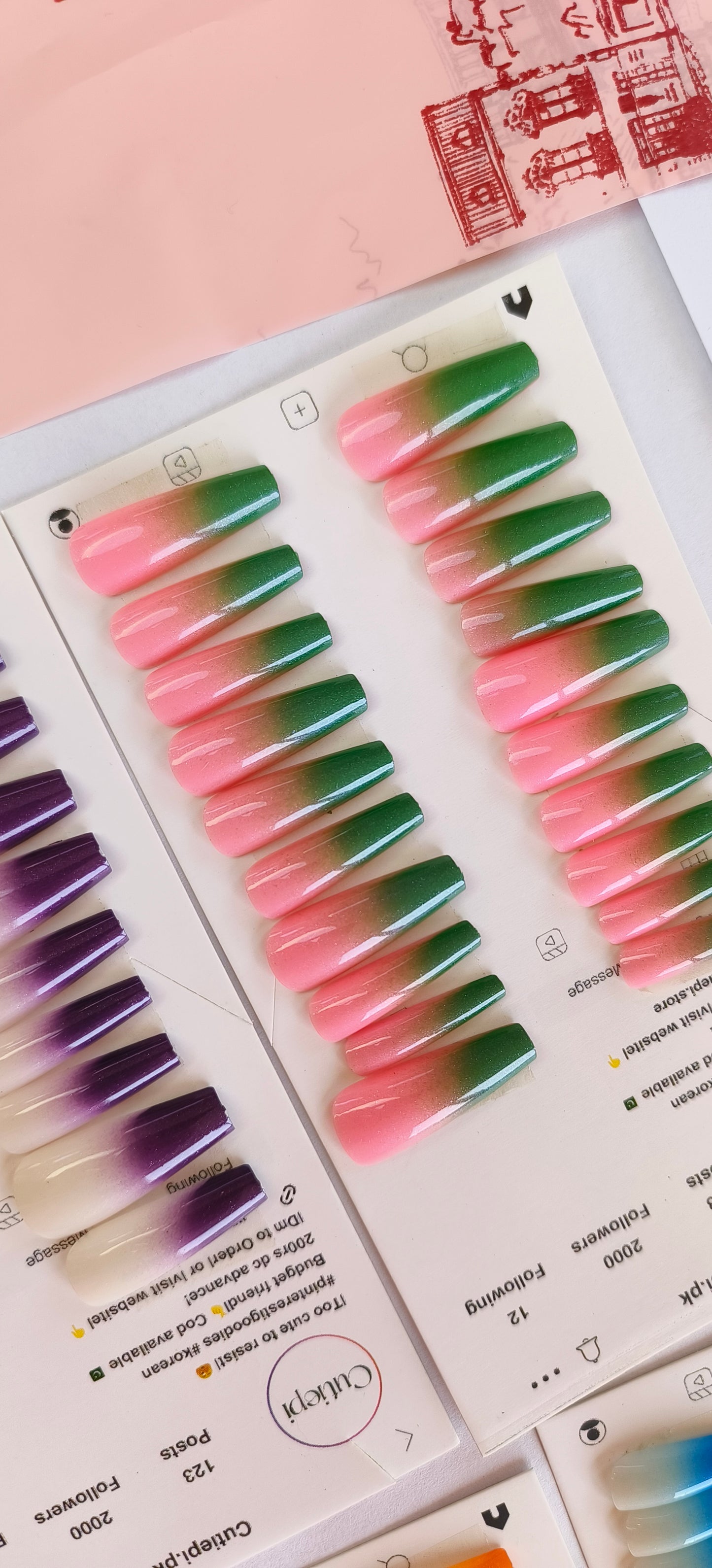 Gradient Nails- Long High quality Gel nails- 24pcs with Application kit