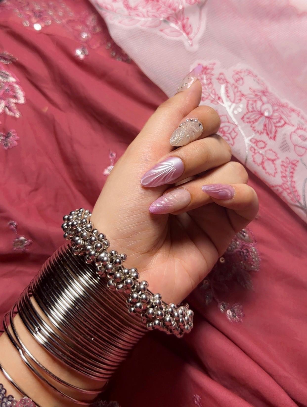 Glitter Pink- 12pcs Handmade Nails with Application Kit (Bridal Edition)