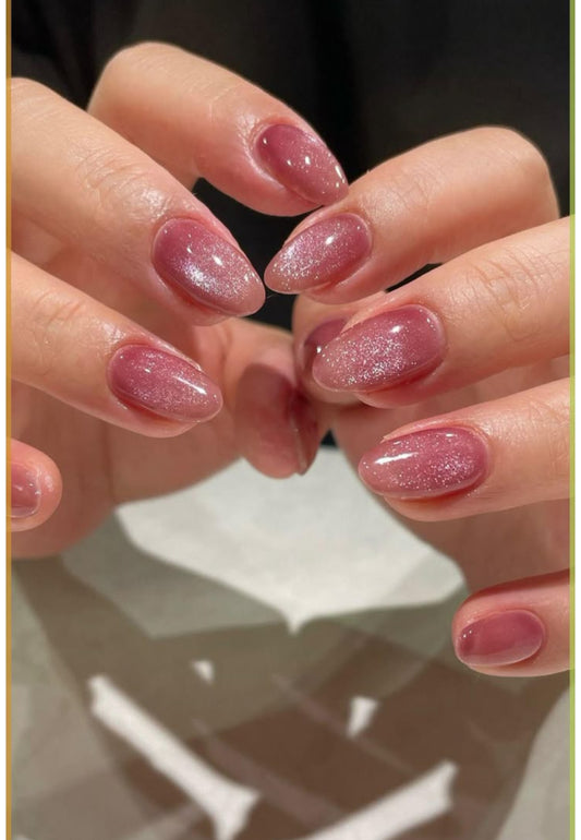 Sparkle Pink – 24pcs Glam Cat eye Nail Set with Application Kit