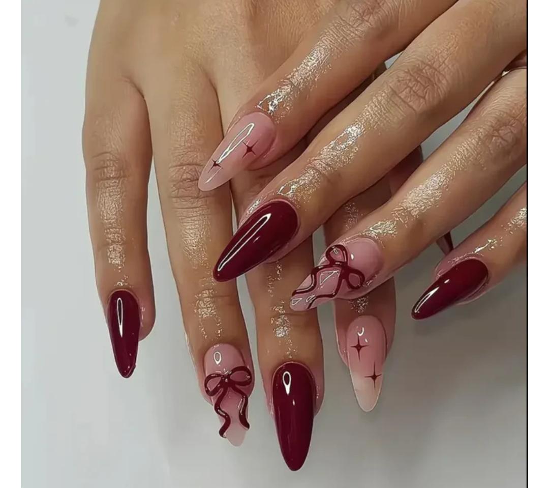 Cherry Red- 20pcs Pretty Bow nails with application kit (Best Seller)