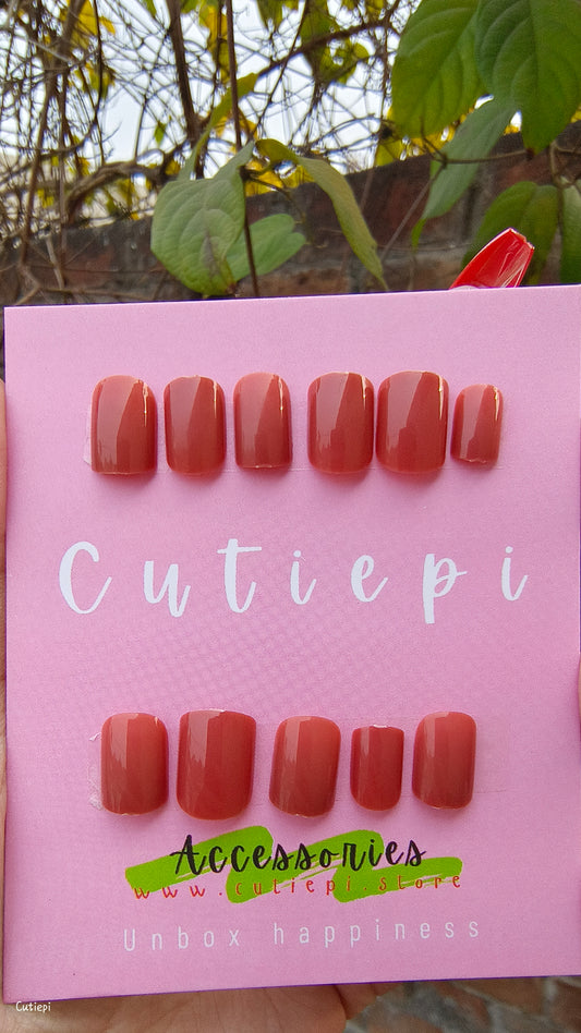 Rust Elegance - 24pcs Short Square Reddish Brown Press-On Nails