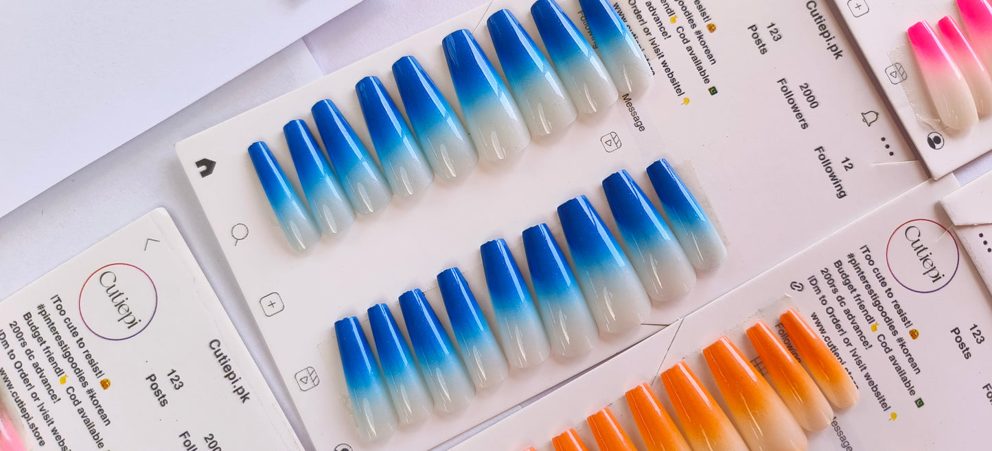 Gradient Nails- Long High quality Gel nails- 24pcs with Application kit