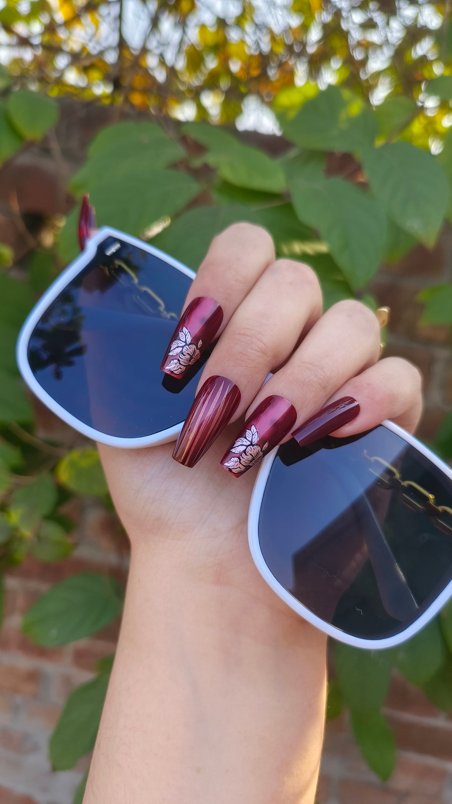 Bridal Elegance - Red Maroon Rose Embellished Nails