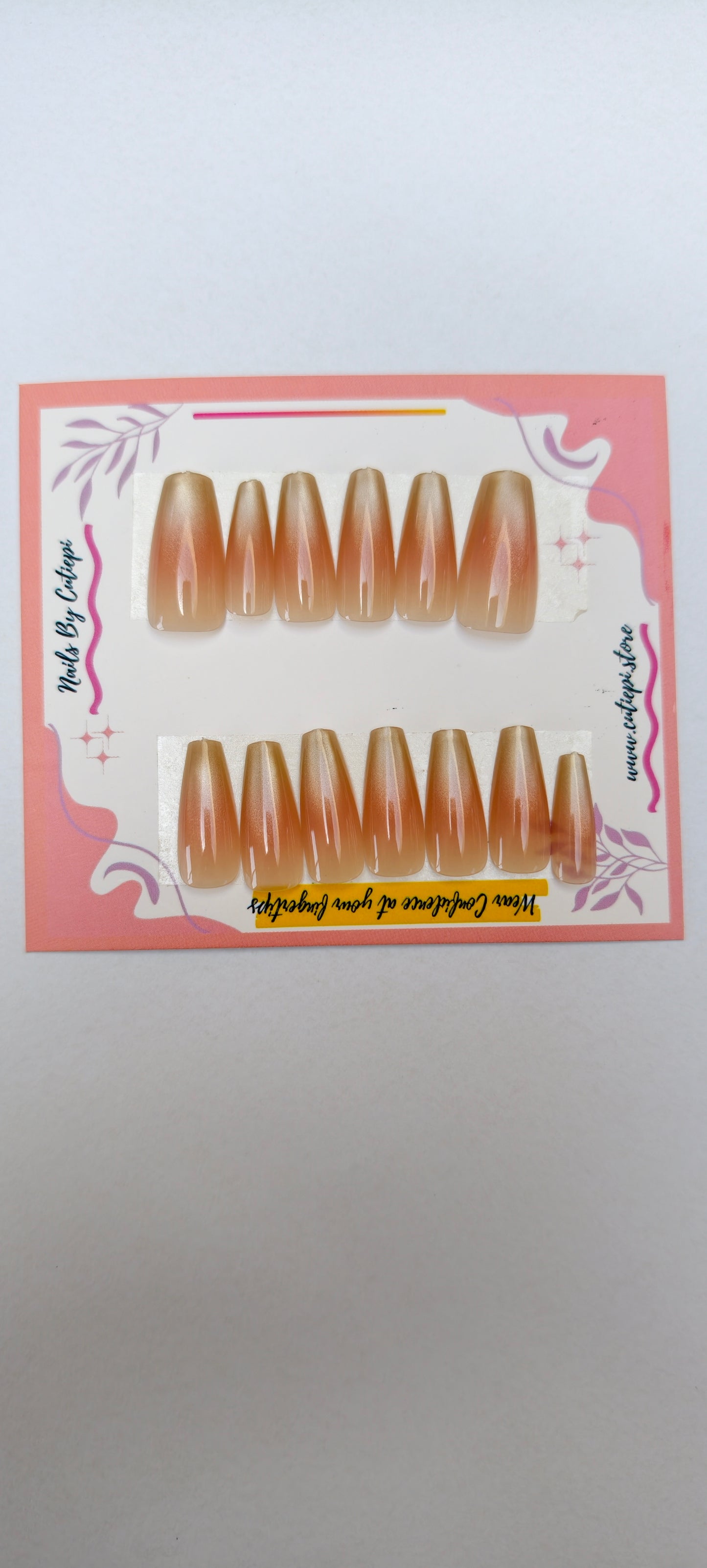 Glam Shine-15pcs long cat eye nails with application kit
