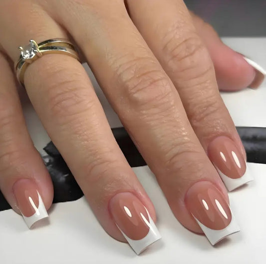 Classic French- Medium Long 15 pcs nails with application kit