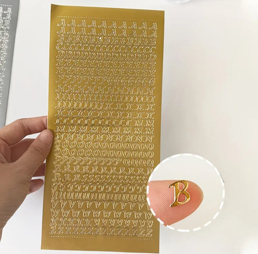 Large size Alphabet sticky sheet for Nail art and Accessory customization (Gold)
