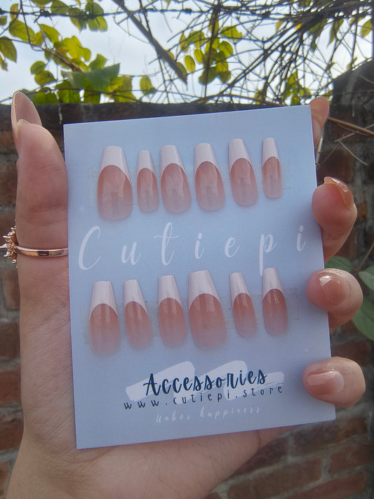 Sleek French Elegance – 24pcs Long Thin Rectangular Nails with Application Kit