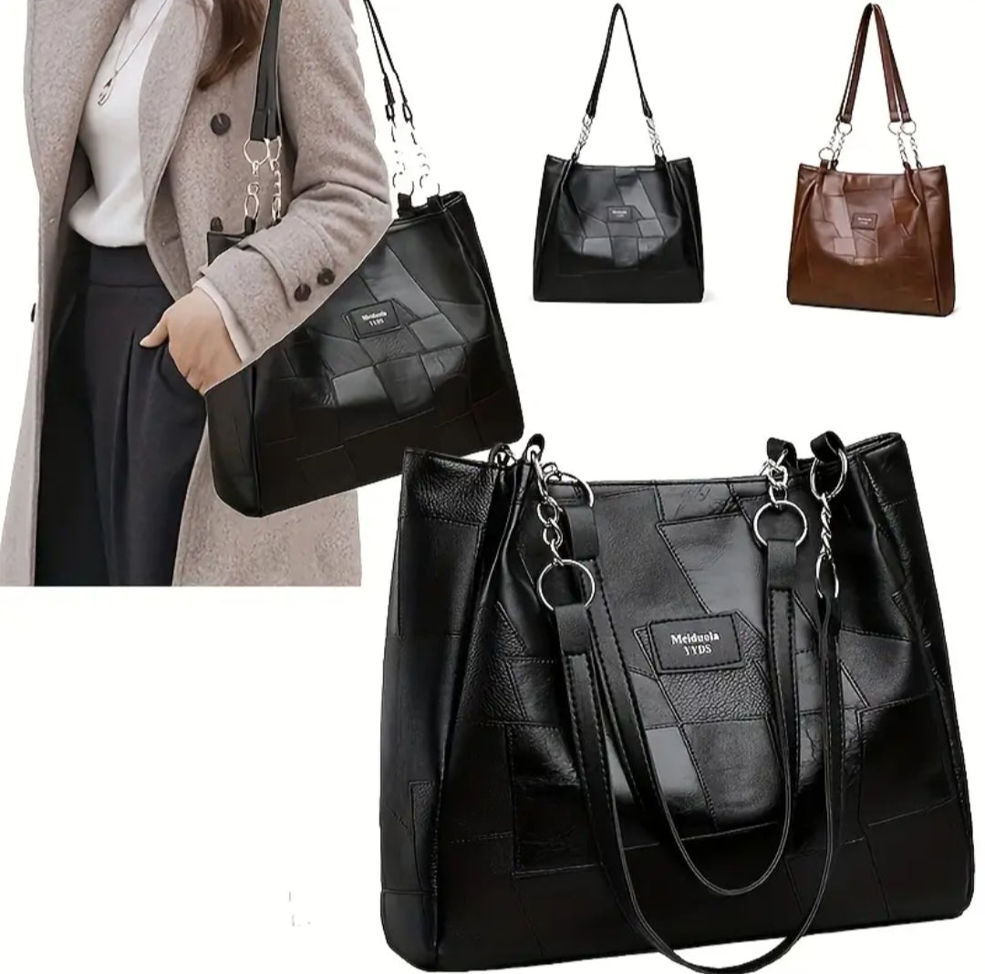 Quilted Luxe Black Tote – Chain Strap Edition (Imported Leather)