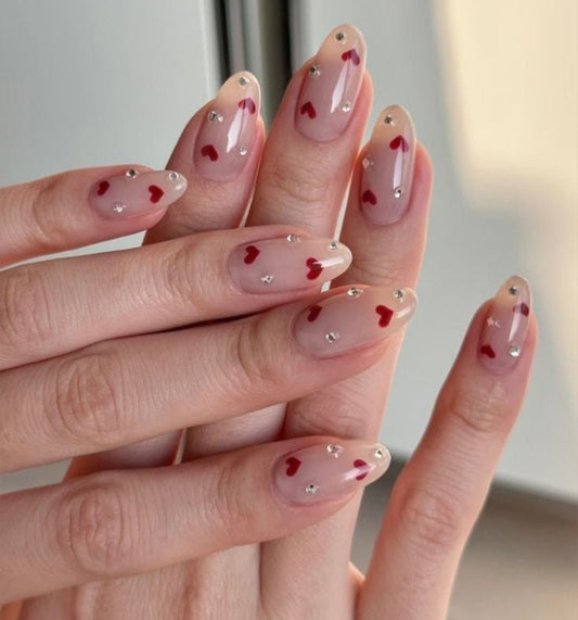 Pearl Hearts – 12pcs Premium Gel Nails with Application Kit