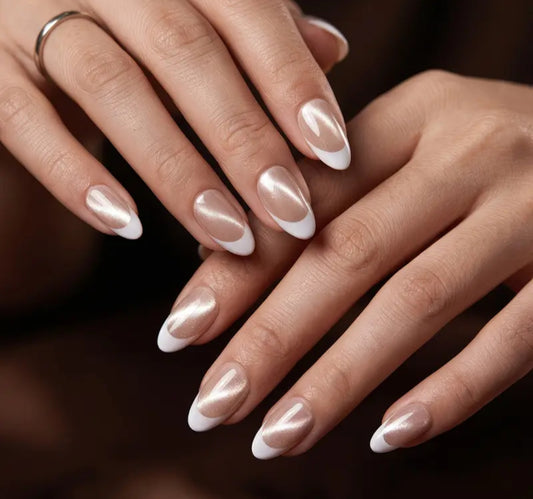 Cat eye French- 15pcs Premium Nails with Application Kit