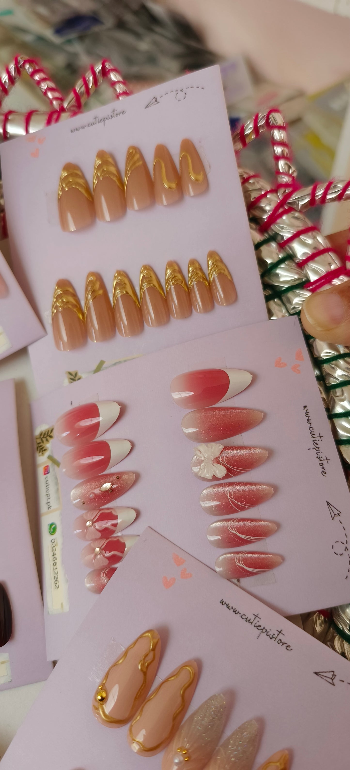 Barbie Glam- 12 pcs Premium Handmade Nails with Kit (Bridal Wear)