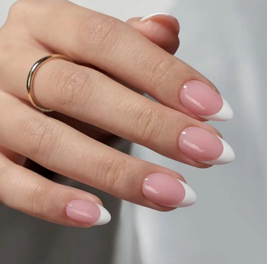 Classic French – 15pcs Medium long oval nails with Application Kit - toe nails