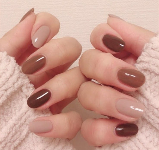 Mocha Blend | 24pcs Short Nails with Application Kit