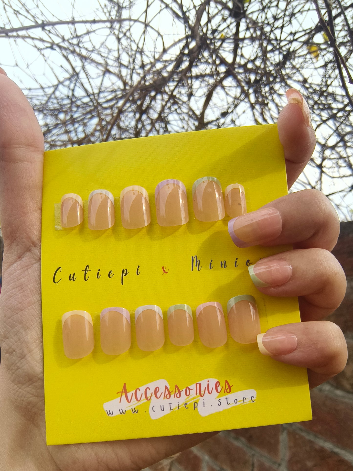 Vibrant Rainbow French Square Nails – 24pcs with Kit 🌈💅
