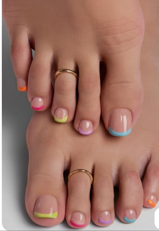 24 pcs Rainbow French foot nails, with kit