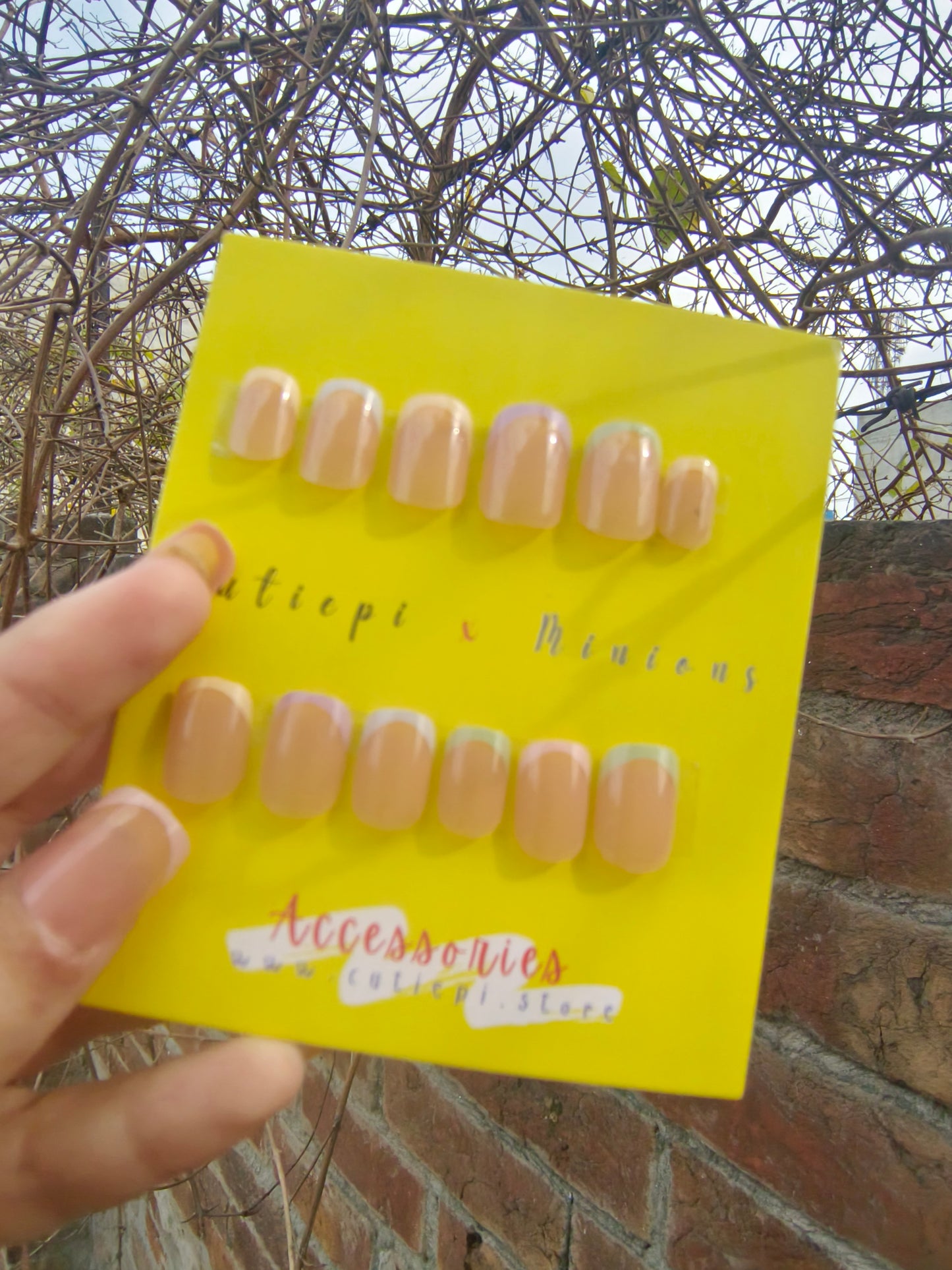 Vibrant Rainbow French Square Nails – 24pcs with Kit 🌈💅
