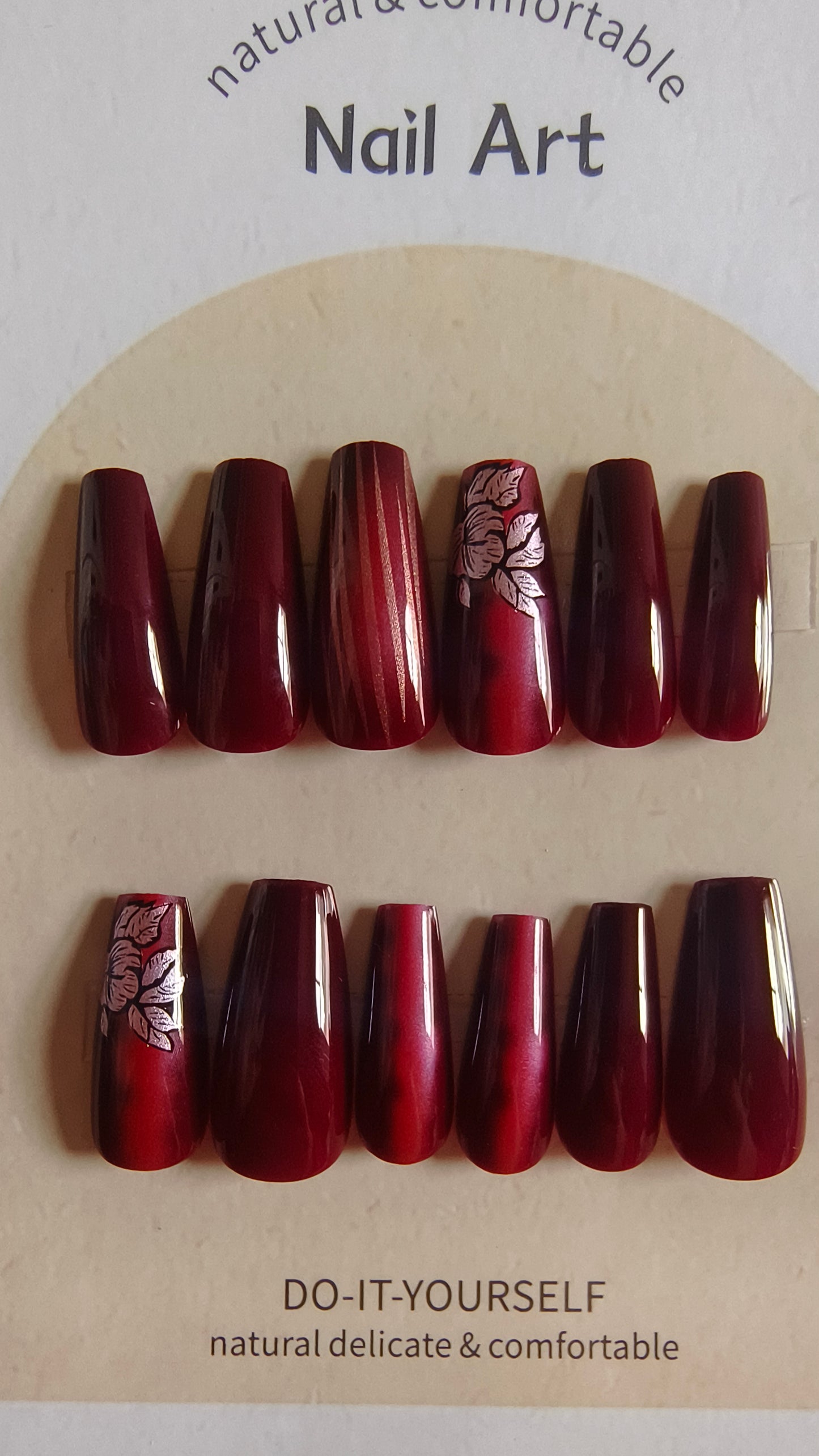 Bridal Elegance - Red Maroon Rose Embellished Nails