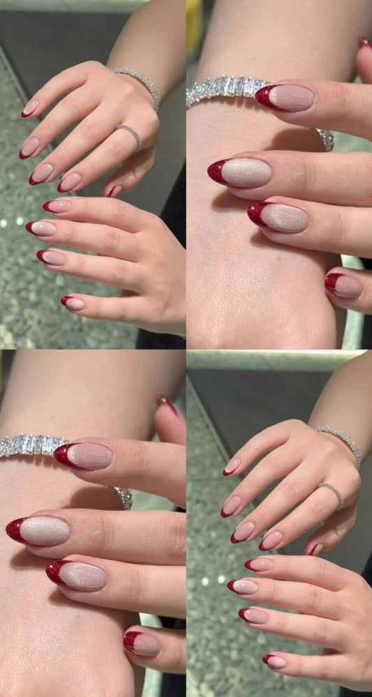 Shine French- Shimmery Red Cat Eye Nails with Application Kit (Best Seller)