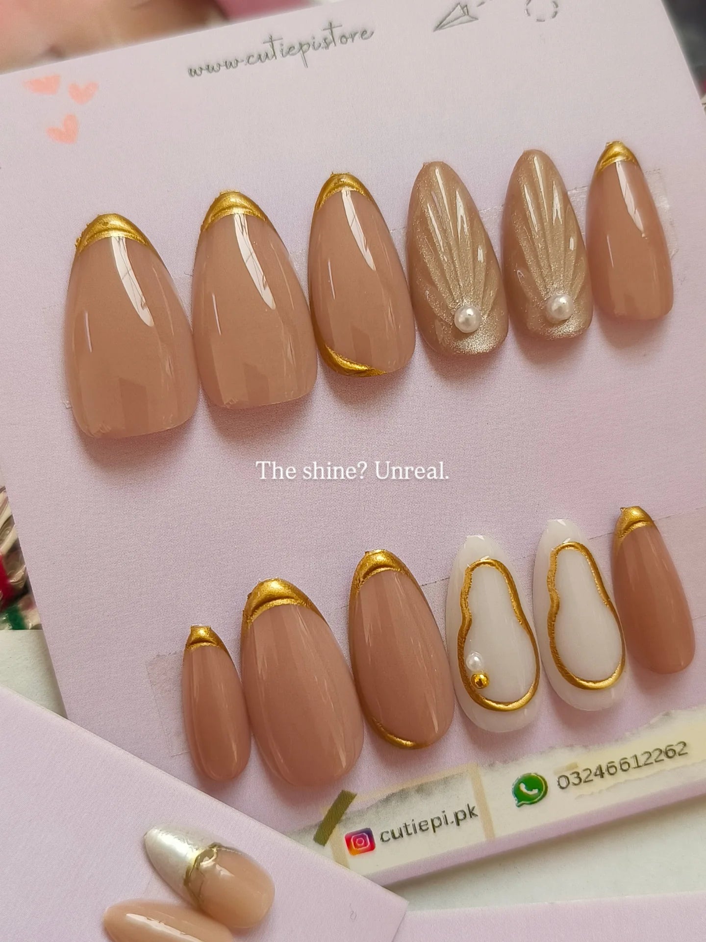 Gold French-Premium French nails with application kit (Bridal Wear)