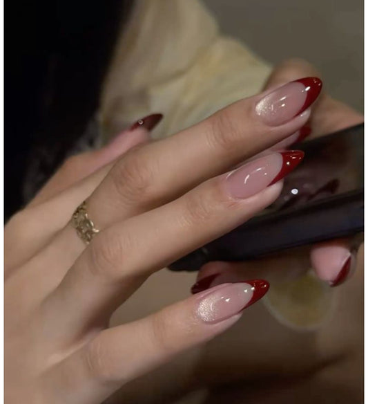 Red French- Viral Cat eye nail set- 12pcs with Application Kit