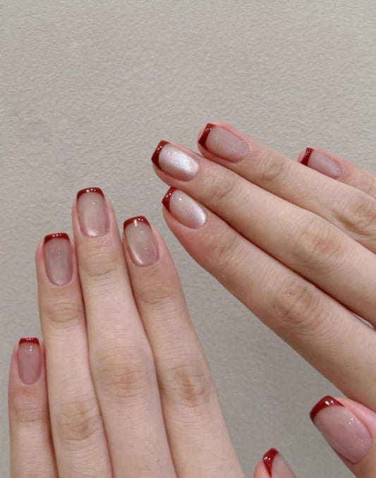 Scarlet French- 20pcs Cat eye Nails with Application Kit (Eid Special)