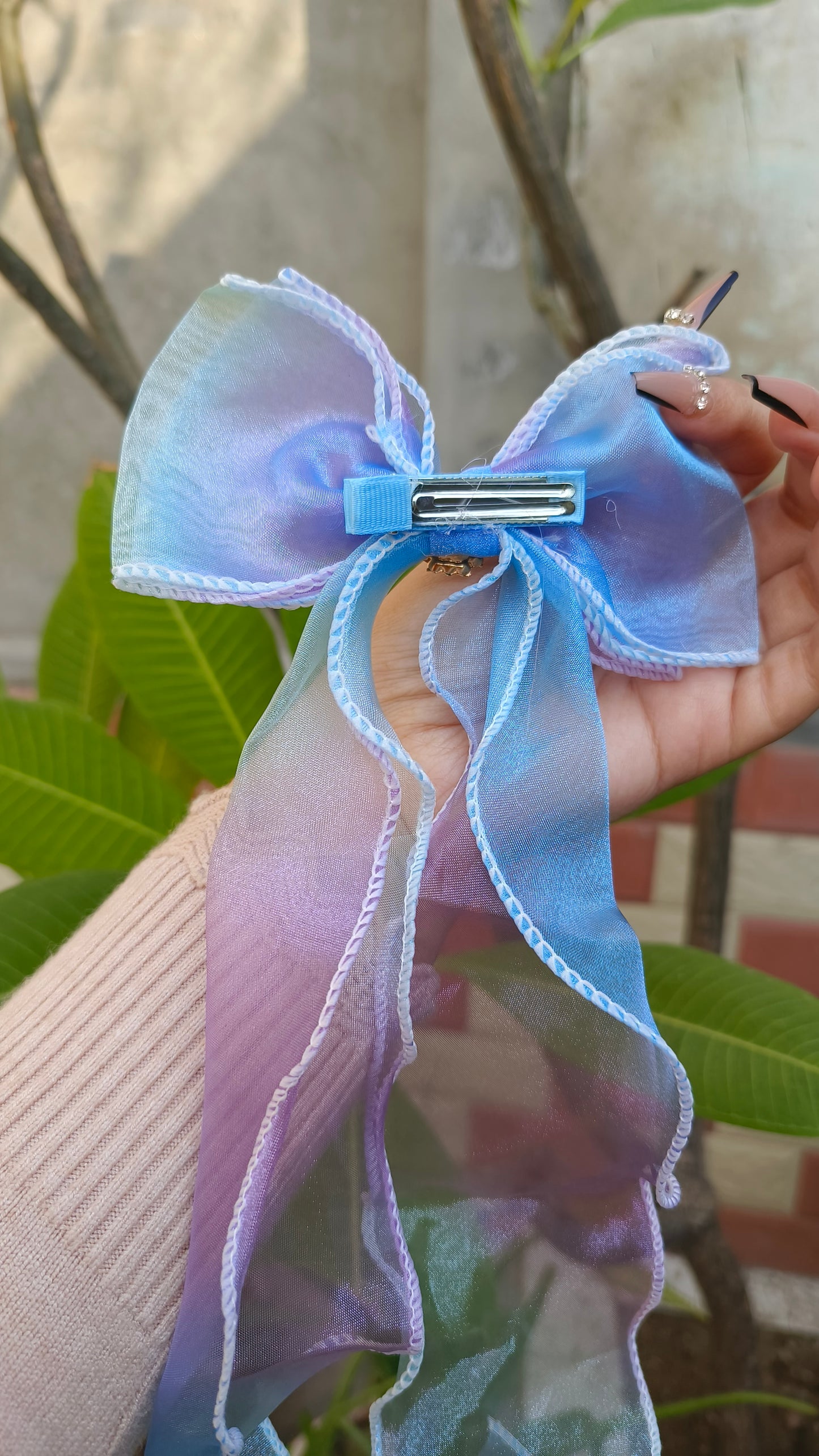 Princess Bow Hair Clip – Long Ribbon Organza Elegance for Girls"