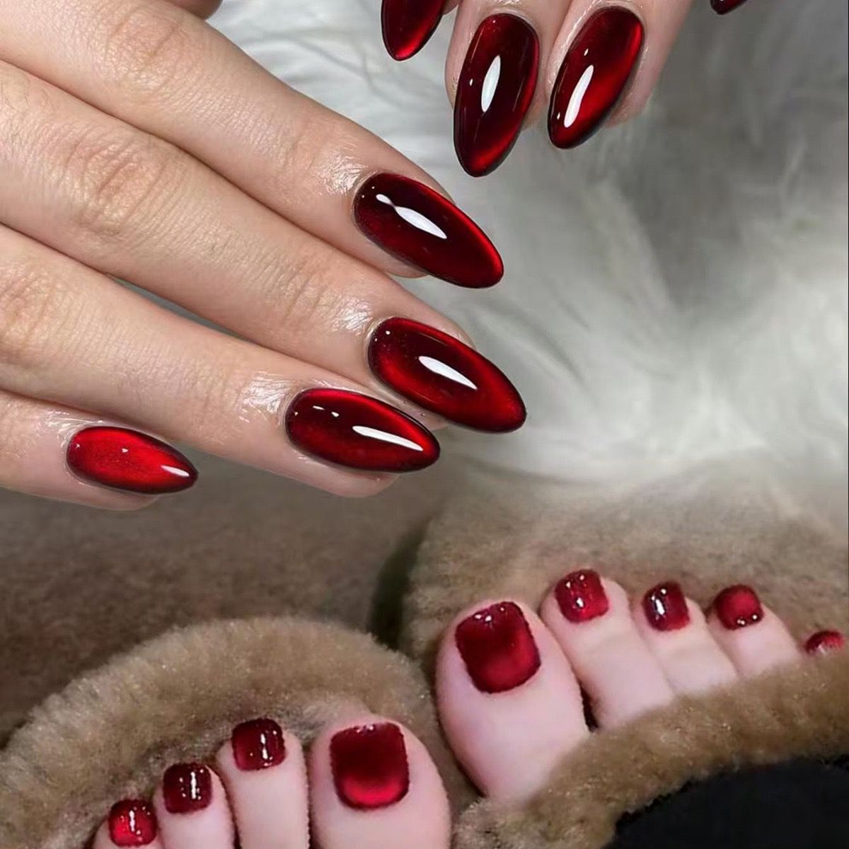 Deep Red- Twin set cat eye for hand and toes (With Application Kit)
