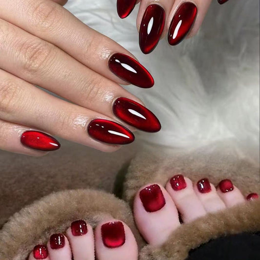 Deep Red- Twin set cat eye for hand and toes (With Application Kit)