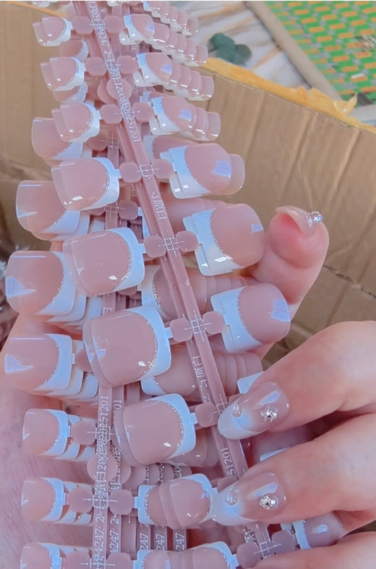 Glitter French-24pcs Foot Nails with Application Kit