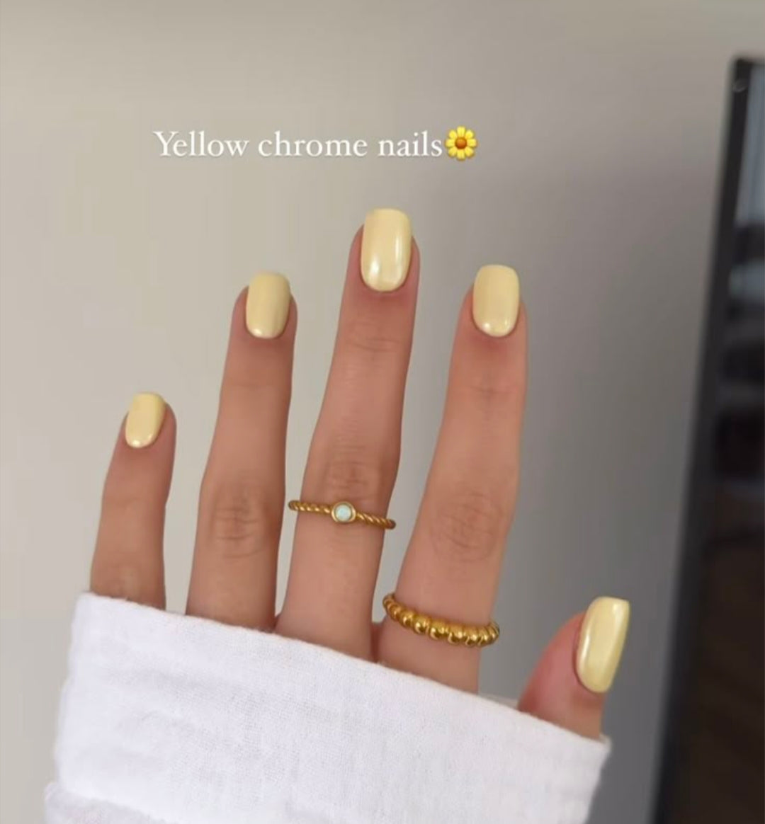 Yellow Chrome-12 pcs nail set with application Kit
